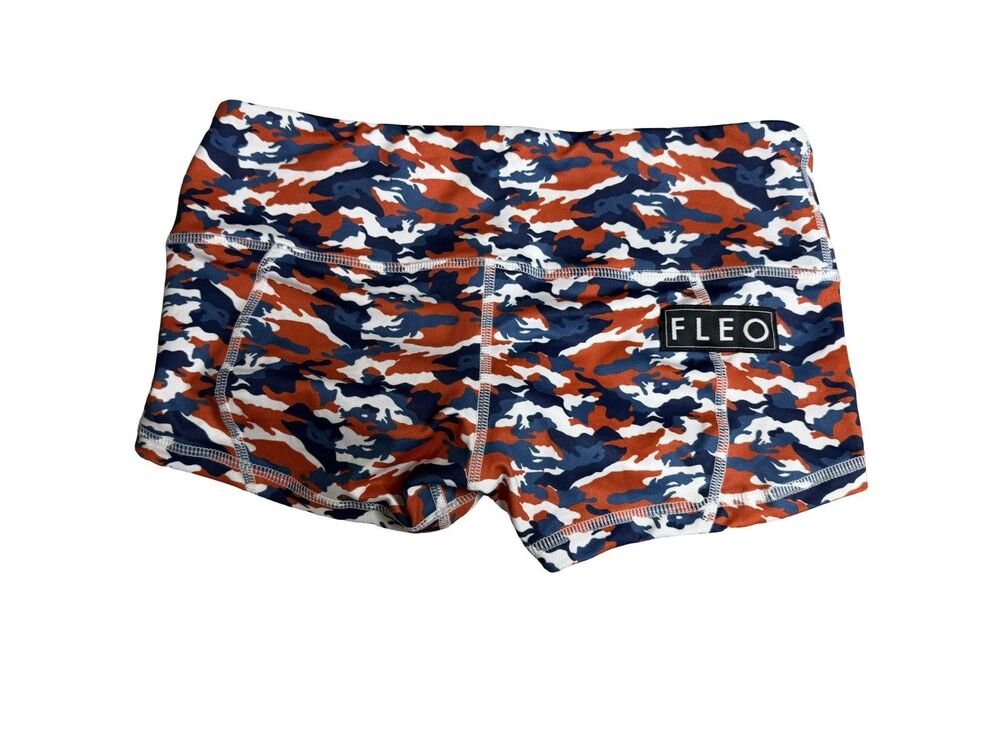 FLEO Womens Red white & Blue Camo Athletic Workout Shorts Size Small Athleisure